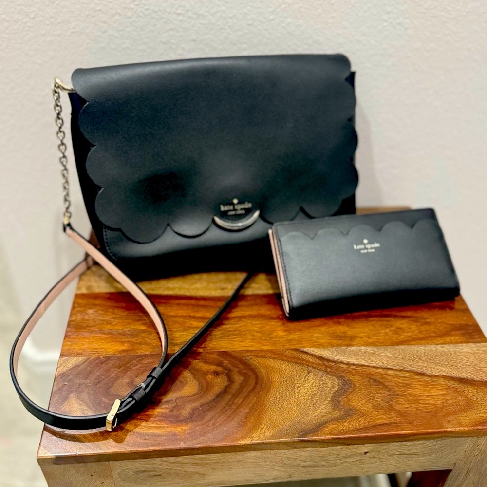 Kate Spade Black Scalloped Leather Handbag